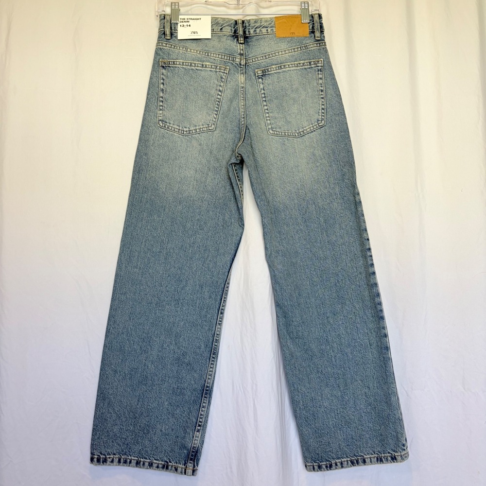 Zara Straight Denim Jeans Light Blue High Rise 100% Cotton NWT Size 13-14 - Picture 2 of 8